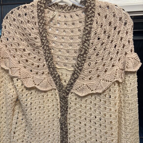 BKE Women's Shawl Collar Sweater Crochet Knit Long Sleeve Sz XL Cottage Core - Picture 8 of 16